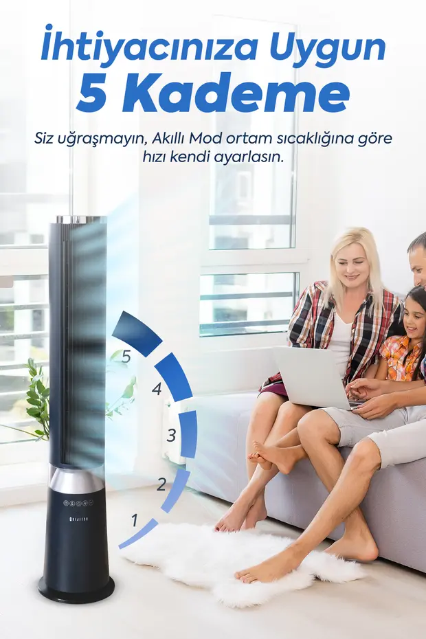  VN60 40W Kule Tipi Vantilatör Uzaktan Kumandalı 5 Hız Kademeli Sessiz Bebek Uyku Modlu Sağa Sola Salınımlı